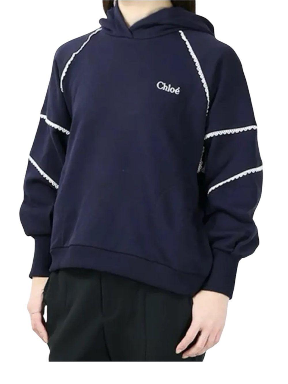 Chloé Navy Hooded Sweatshirt with White Trim Kids Girls Size 12